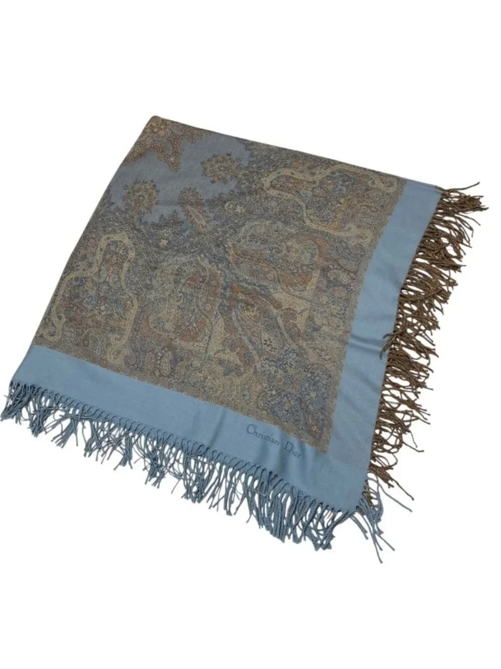 Dior Wool All Over Pattern Jacquard Large Shawl Blue Scarf
